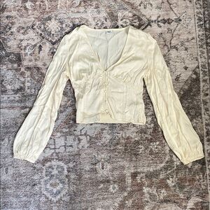 Sunday Best Cream Milkmaid Corset Seam Button Blouse smocked back long sleeves